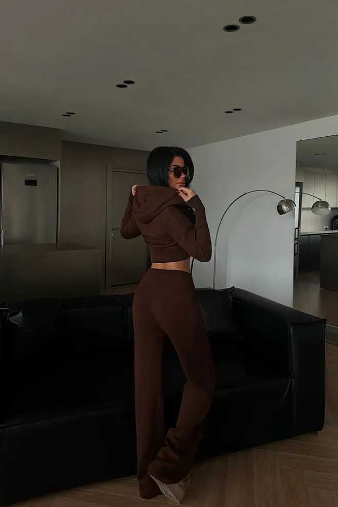 EYYO ATELIER Trening Maro Cu Decolteu Cu Glugă Și Pantaloni Palazzo Cu Crac Larg Îmbrăcăminte cu ridicata Primăvară