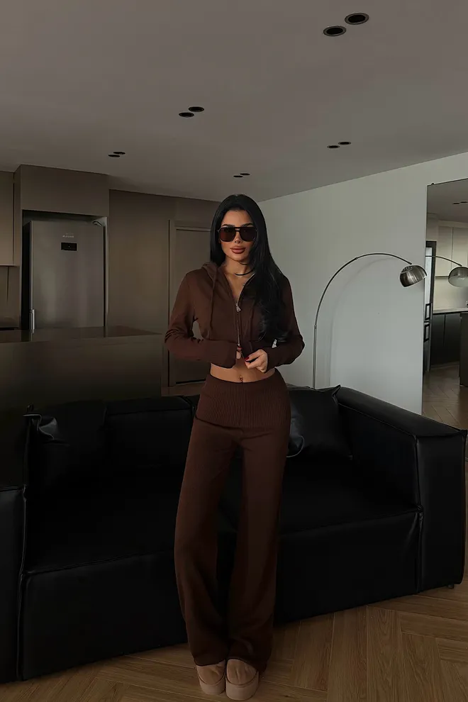 EYYO ATELIER Trening Maro Cu Decolteu Cu Glugă Și Pantaloni Palazzo Cu Crac Larg Îmbrăcăminte cu ridicata Conservator