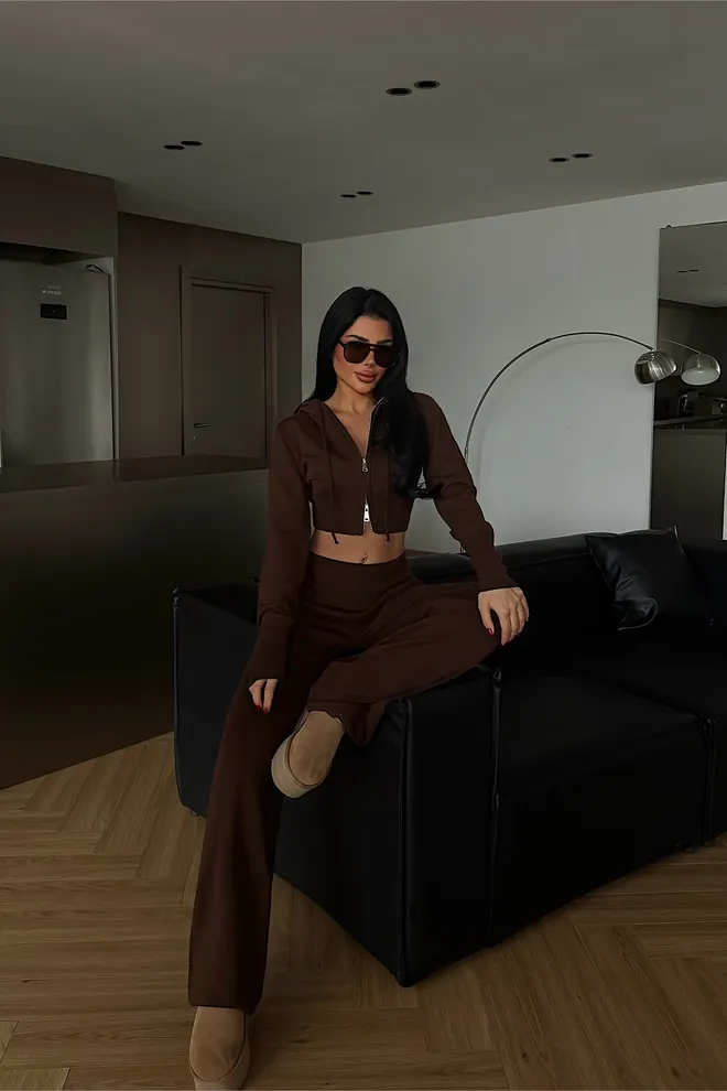 EYYO ATELIER Trening Maro Cu Decolteu Cu Glugă Și Pantaloni Palazzo Cu Crac Larg Îmbrăcăminte cu ridicata 1