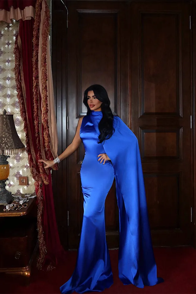 EYYO ATELIER Modra Elegantna Formalna Glam Plašč Obleka Oblačila na debelo Formalno