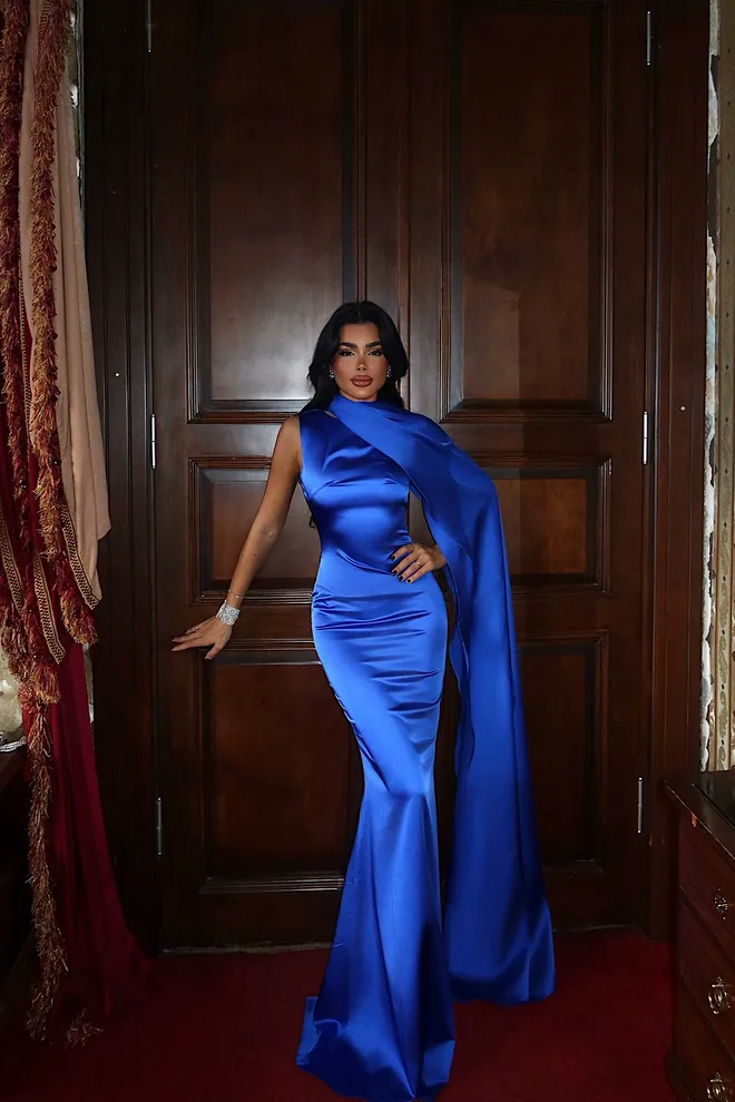 EYYO ATELIER Blue Elegant Formal Glam Sheath Dress Wholesale Clothing Cocktail