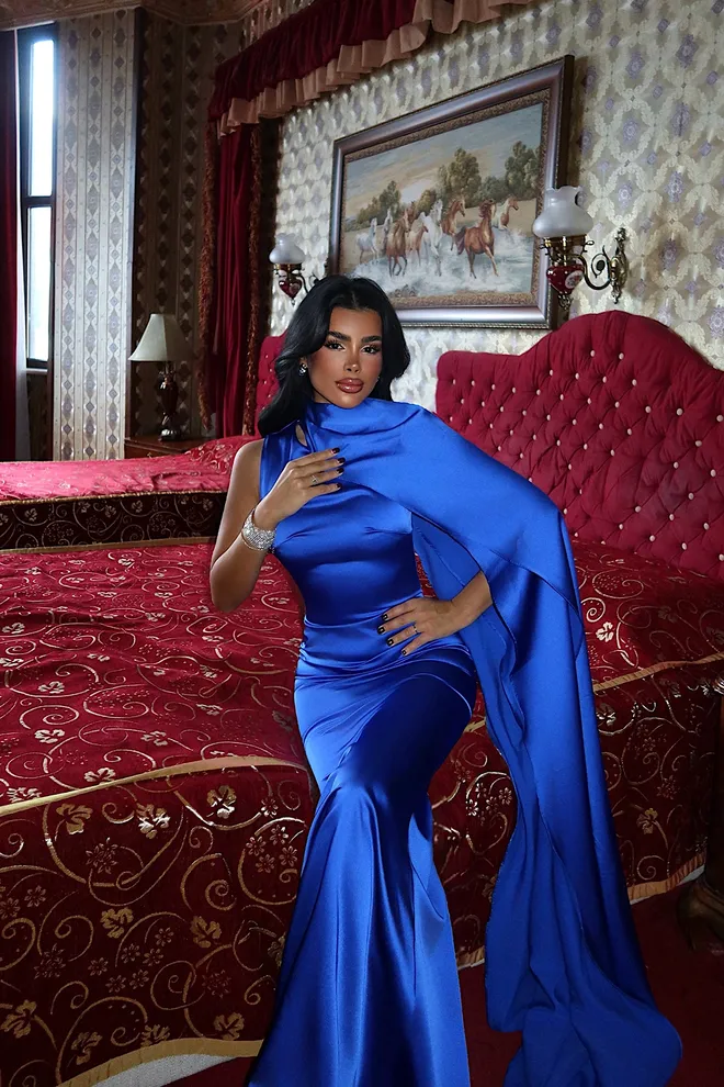 EYYO ATELIER Blue Elegant Formal Glam Sheath Dress Wholesale Clothing 1