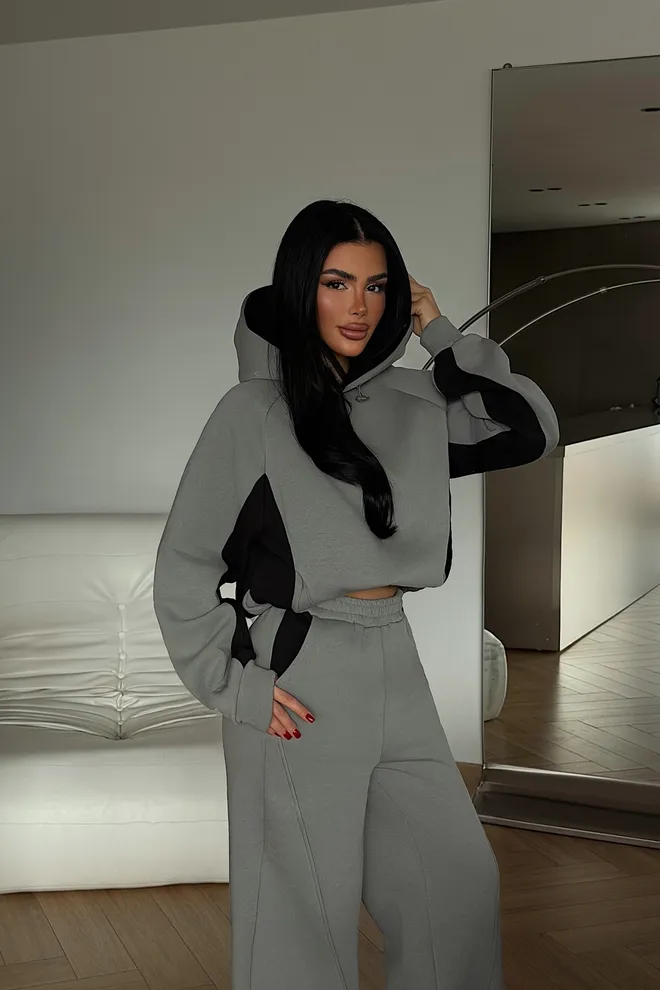 EYYO ATELIER Grey Tracksuit With Oversized Fit & Hooded Neck Wholesale Clothing Lounge