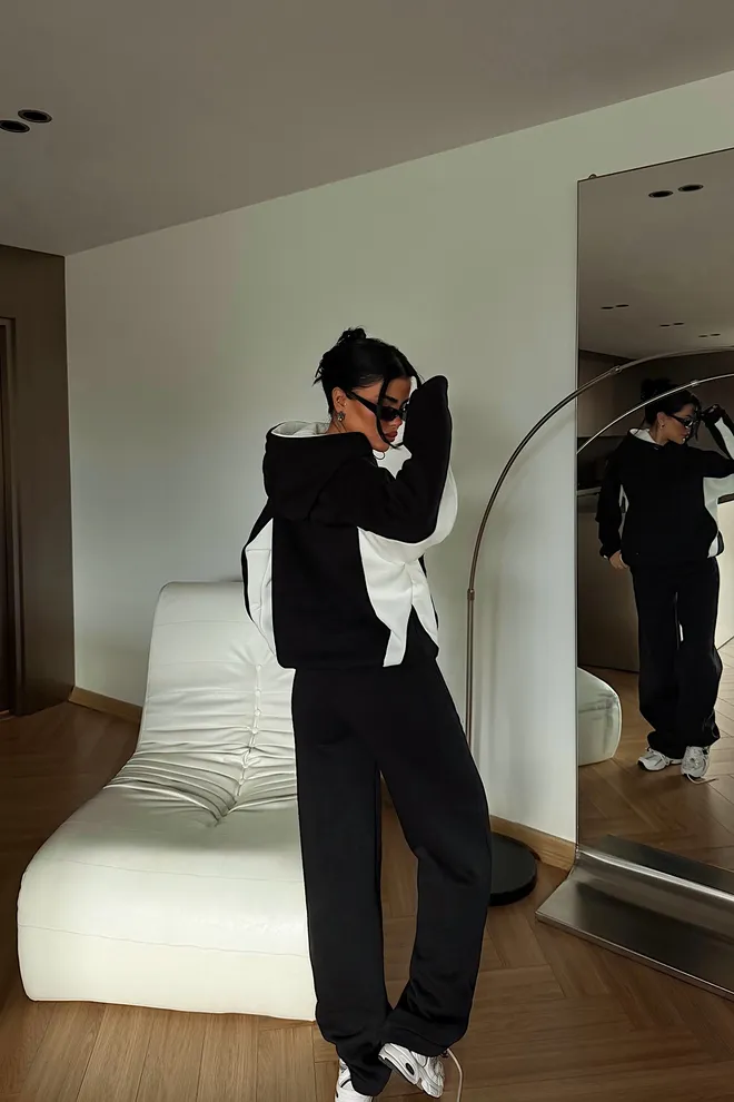 EYYO ATELIER Black Color Block Tracksuit With Zip Up Closure Wholesale Clothing Spring