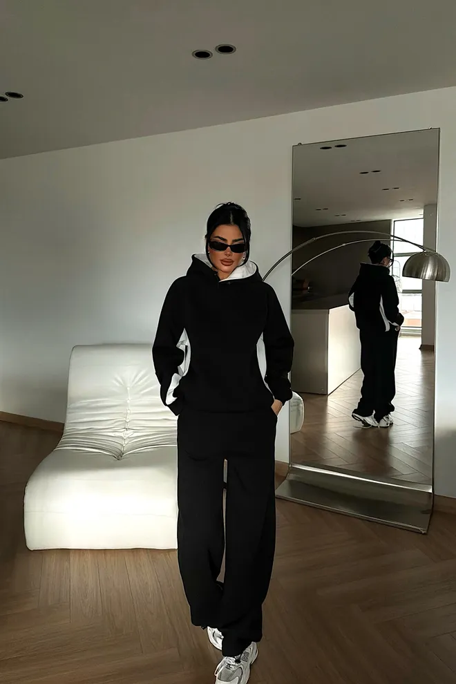 EYYO ATELIER Black Color Block Tracksuit With Zip Up Closure Wholesale Clothing Lounge