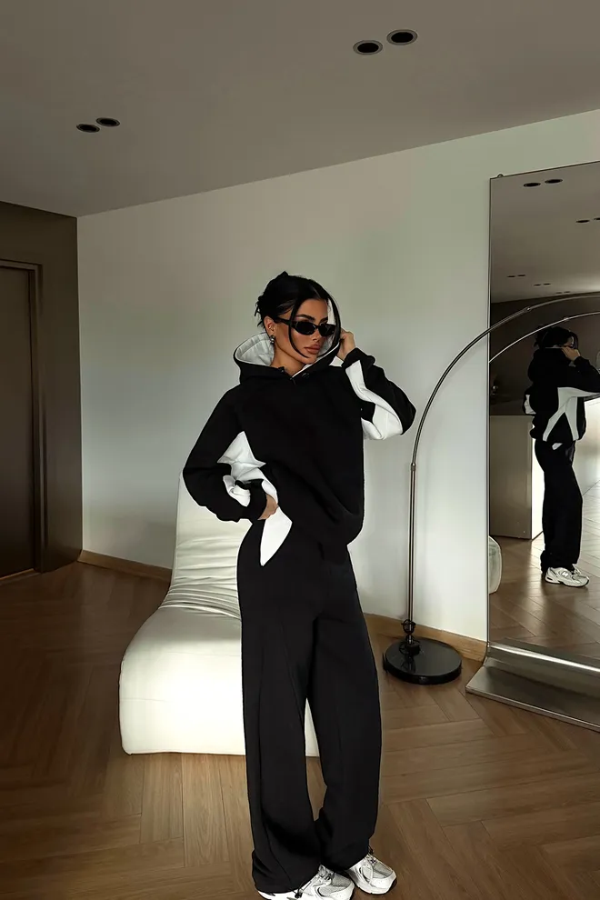 EYYO ATELIER Chándal Negro Con Bloques De Color Y Cremallera Ropa al por mayor Casual