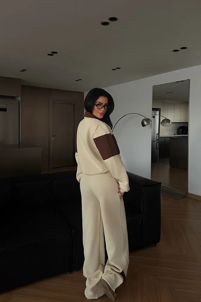 EYYO ATELIER Béžová Tepláková Súprava Bežná Sportová Jogger Na Zips Veľkoobchod s oblečením Jar