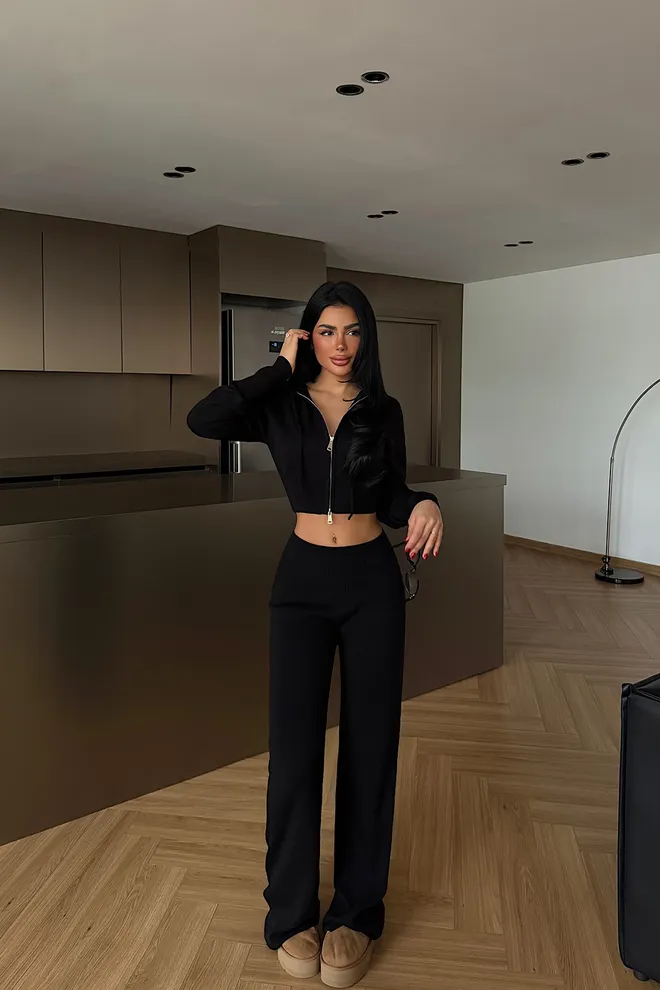 EYYO ATELIER Chándal Negro Casual Deportivo Ajustado Tipo Jogger Ropa al por mayor Casual