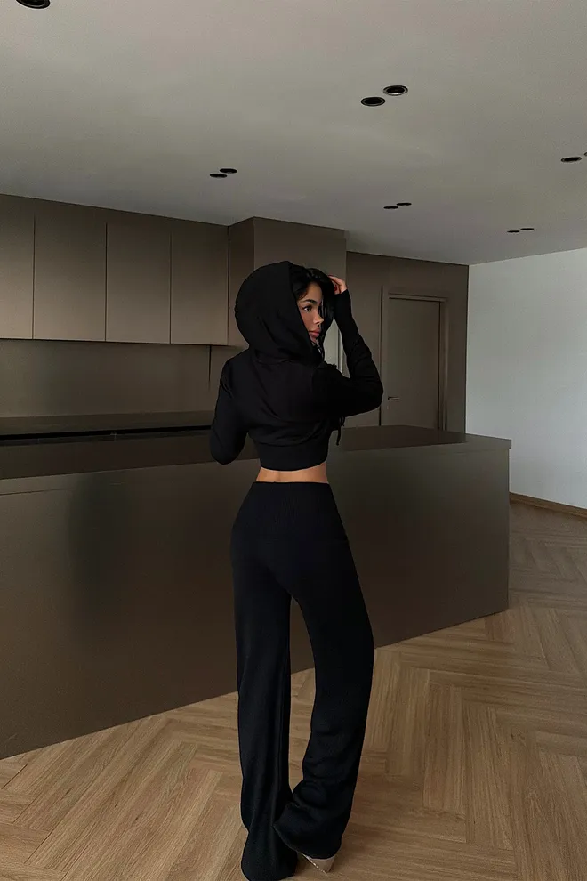 EYYO ATELIER Trening Negru Casual Sportiv Croială Cambrată Jogger Îmbrăcăminte cu ridicata Primăvară