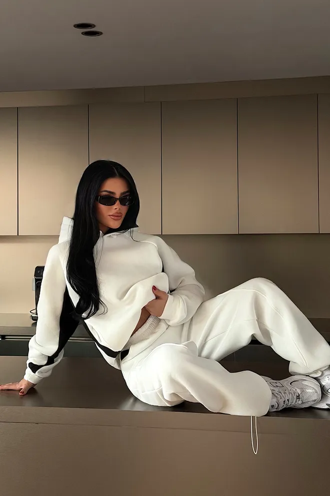 EYYO ATELIER White Tracksuit With Color Block Design Wholesale Clothing Lounge