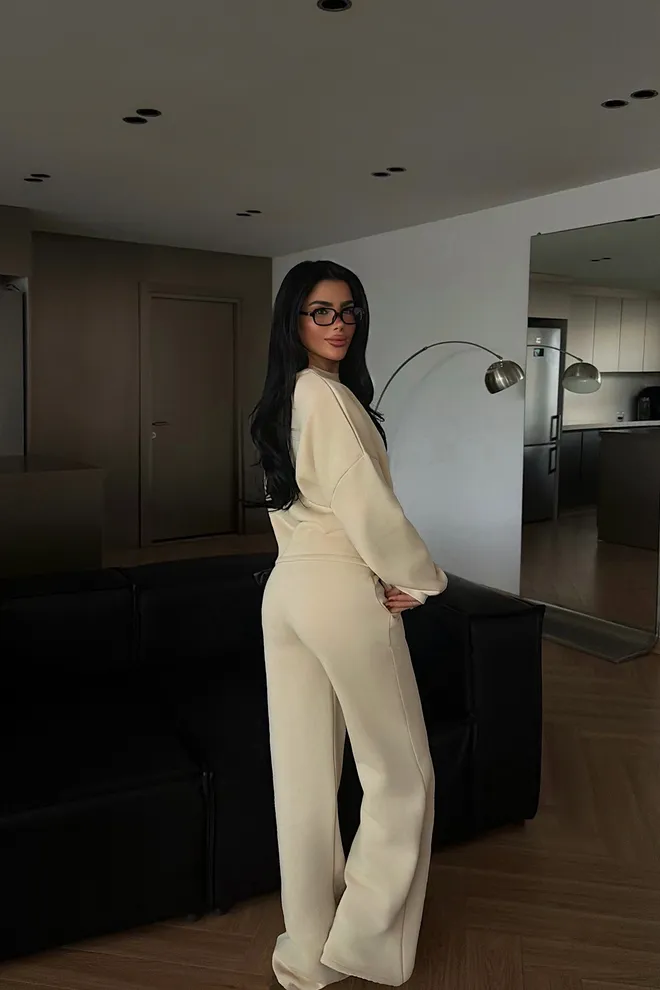 EYYO ATELIER Tuta Beige Con Pantaloni Palazzo A Gamba Larga Abbigliamento all'ingrosso Primavera