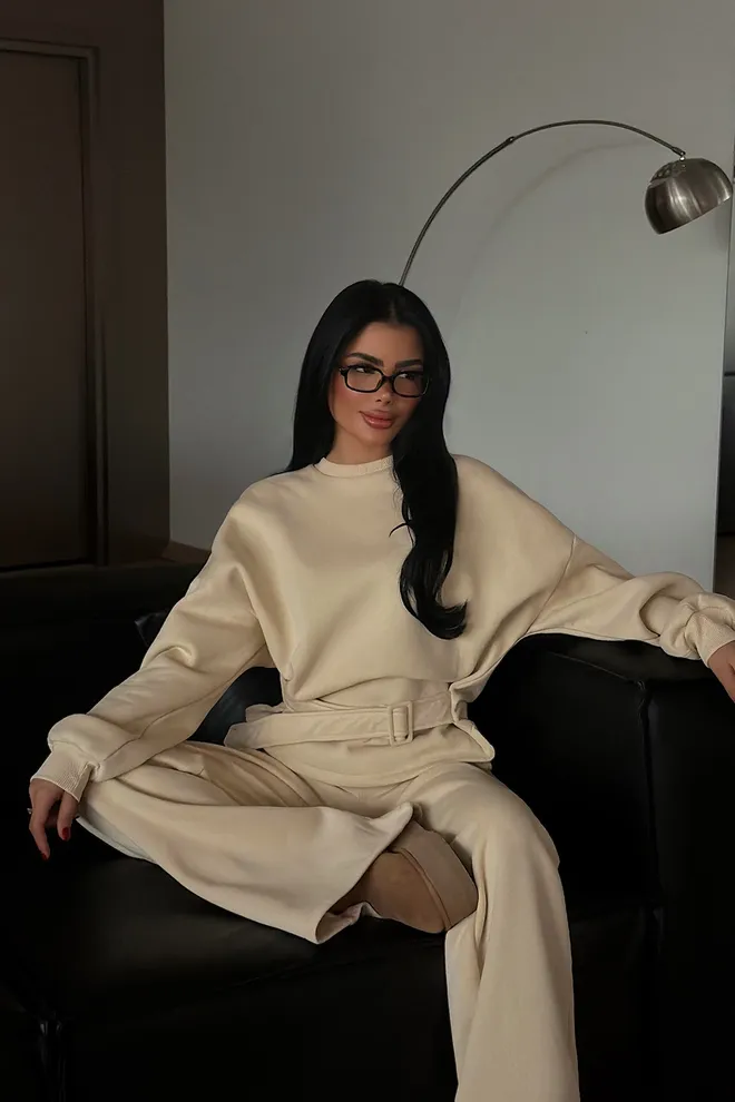 EYYO ATELIER Tuta Beige Con Pantaloni Palazzo A Gamba Larga Abbigliamento all'ingrosso Da cocktail