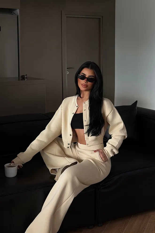 EYYO ATELIER Beige Tracksuit Oversized Jogger With Patch Pockets Wholesale Clothing Spring