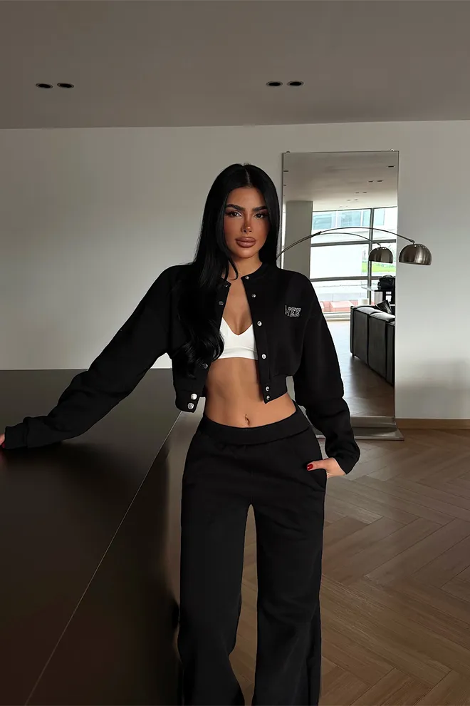 EYYO ATELIER Black Tracksuit With Slant Pocket And Snap Closure Wholesale Clothing 1