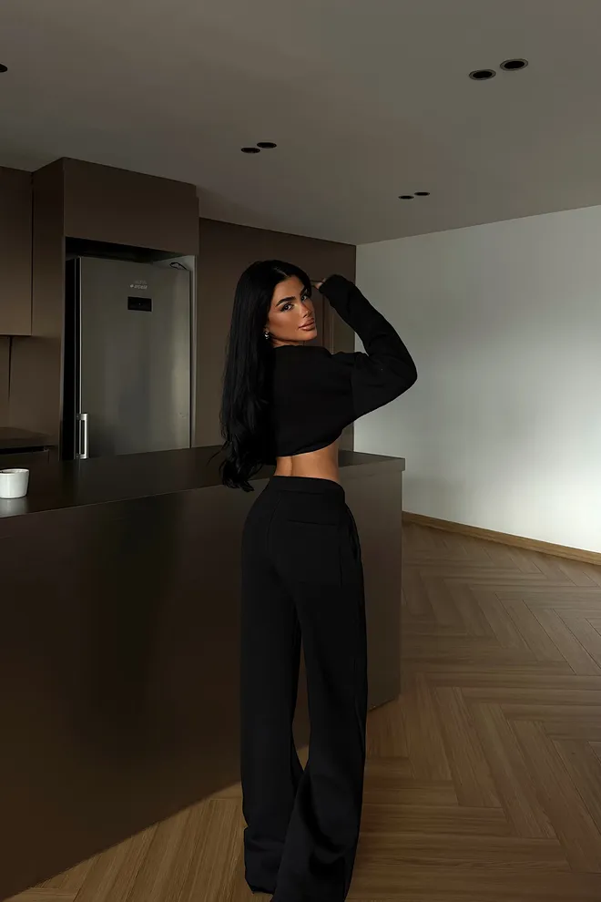 EYYO ATELIER Black Tracksuit With Slant Pocket And Snap Closure Wholesale Clothing Spring