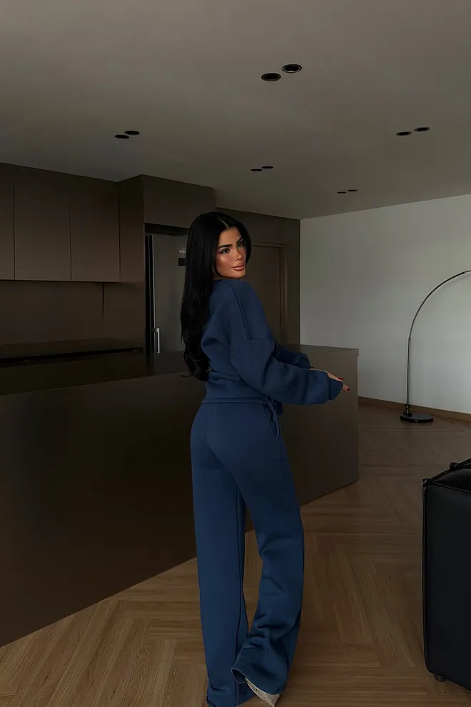 EYYO ATELIER Tuta Blu Navy Con Pantaloni Palazzo A Gamba Larga Abbigliamento all'ingrosso Primavera