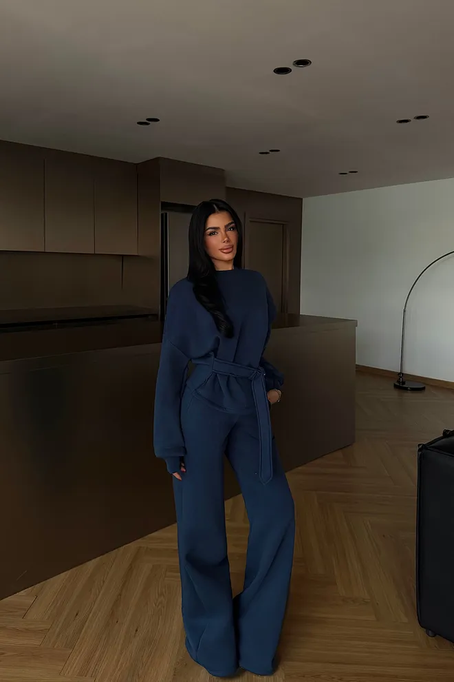 EYYO ATELIER Tuta Blu Navy Con Pantaloni Palazzo A Gamba Larga Abbigliamento all'ingrosso 1