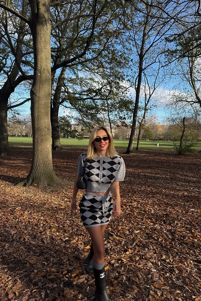 EYYO ATELIER Серый Аргайл Установленный Застегнутый Поставил Оптовая продажа одежды Повседневный