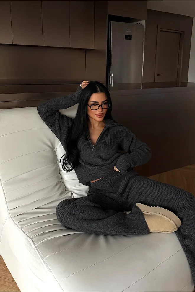 EYYO ATELIER Grey Casual Streetwear Palazzo Set Wholesale Clothing Modest