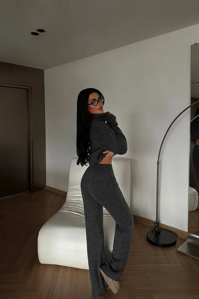 EYYO ATELIER Pilkas Kasdienis Gatvės Stilius Palazzo Komplektas Didmeninė prekyba drabužiais Vasara