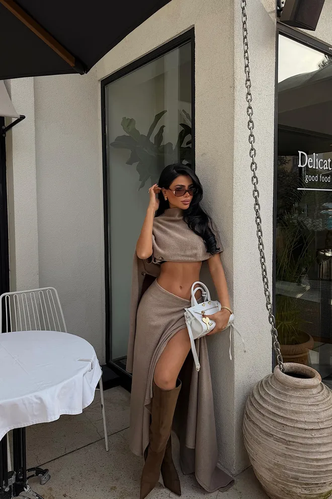 EYYO ATELIER Costum Bej Slim Fit Sexy Elegant Formal Glam Îmbrăcăminte cu ridicata 1