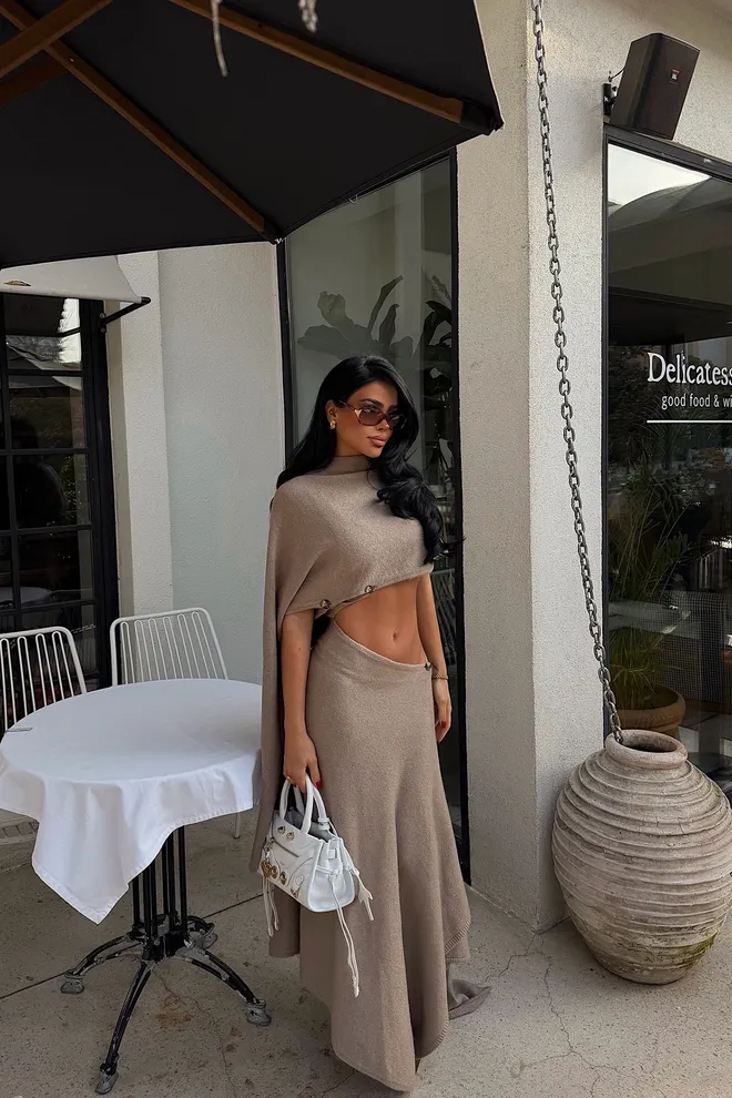 EYYO ATELIER Costum Bej Slim Fit Sexy Elegant Formal Glam Îmbrăcăminte cu ridicata 5