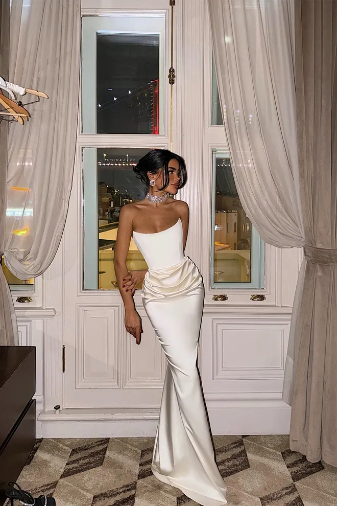 EYYO ATELIER Elegante Vestido Blanco Sin Tirantes Tipo Vaina Ropa al por mayor Sexy