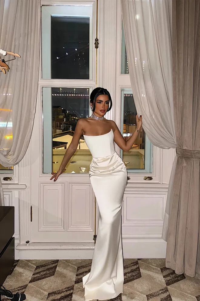 EYYO ATELIER Elegant White Strapless Sheath Dress Wholesale Clothing Cocktail