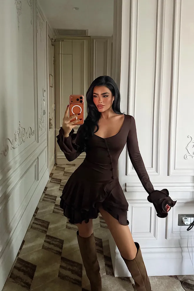 EYYO ATELIER Brown Sexy Elegant Glam Formal Dress Wholesale Clothing 1