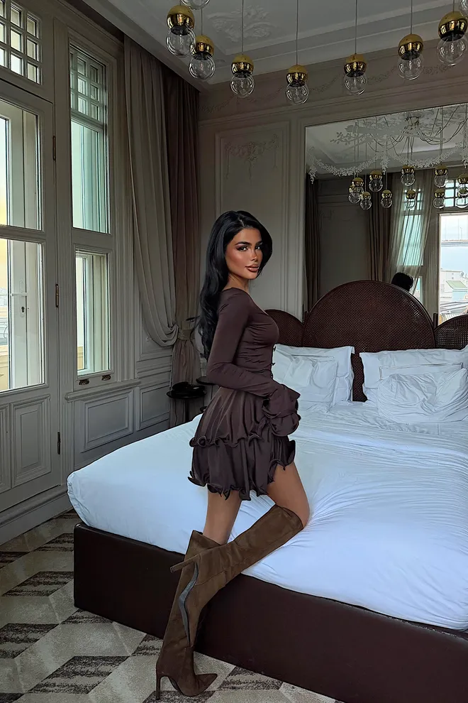 EYYO ATELIER Brown Sexy Elegant Glam Formal Dress Wholesale Clothing Spring