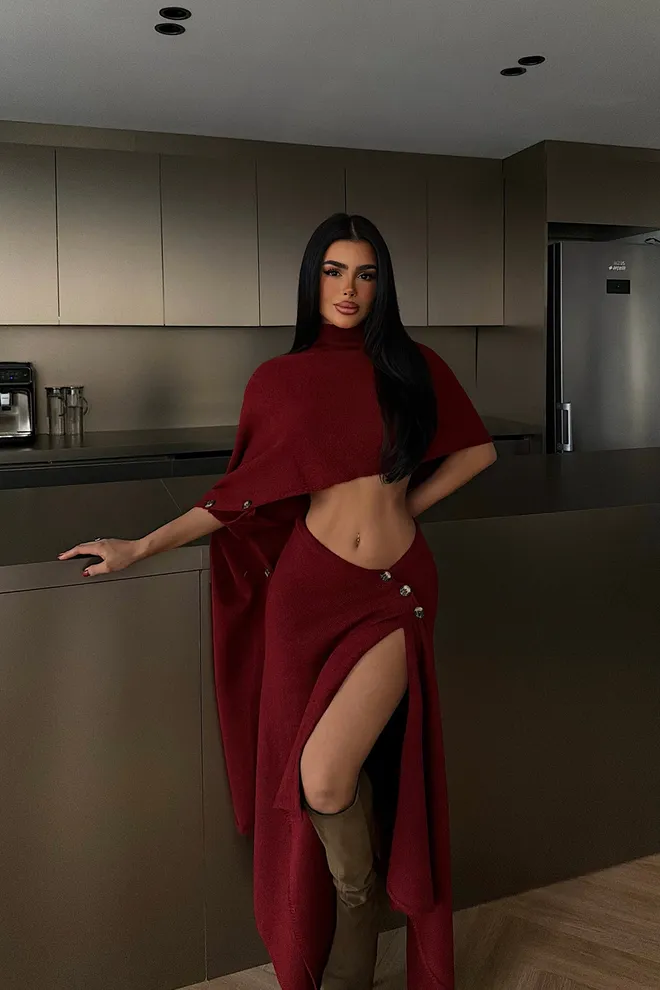 EYYO ATELIER Costum Glam Elegant Croială Cambrată Roșu Bordo Îmbrăcăminte cu ridicata 1