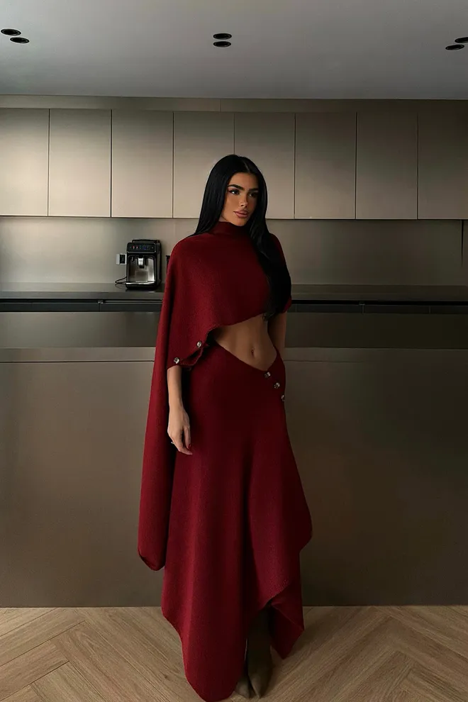 EYYO ATELIER Costum Glam Elegant Croială Cambrată Roșu Bordo Îmbrăcăminte cu ridicata Zi de naștere