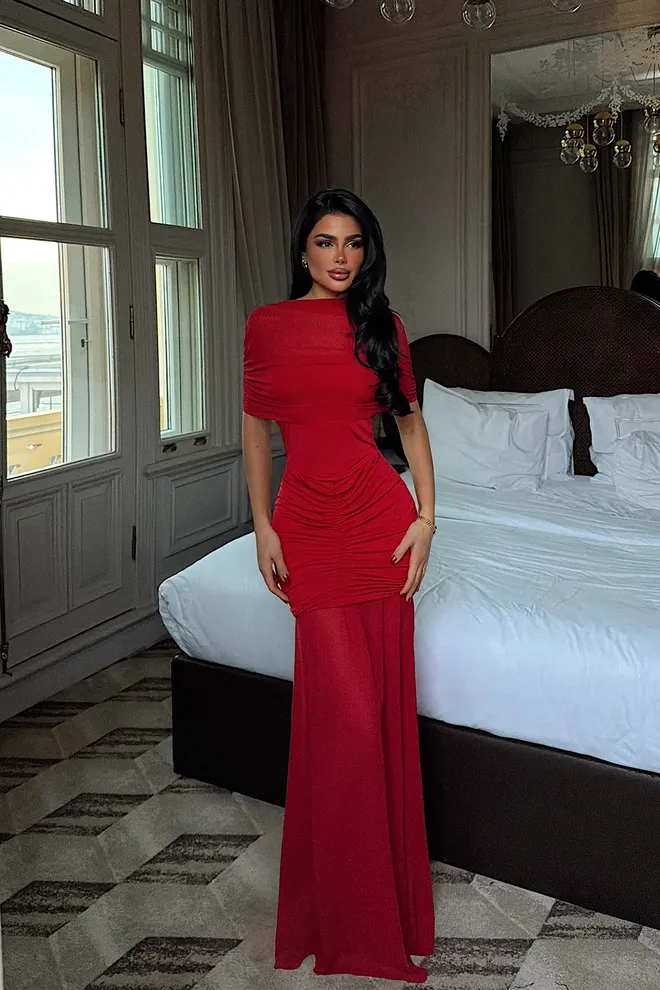 EYYO ATELIER Czerwony Seksowny Elegancki Formalny Glam Płaszcz Sukienka Hurtowa sprzedaż odzieży Seksowny