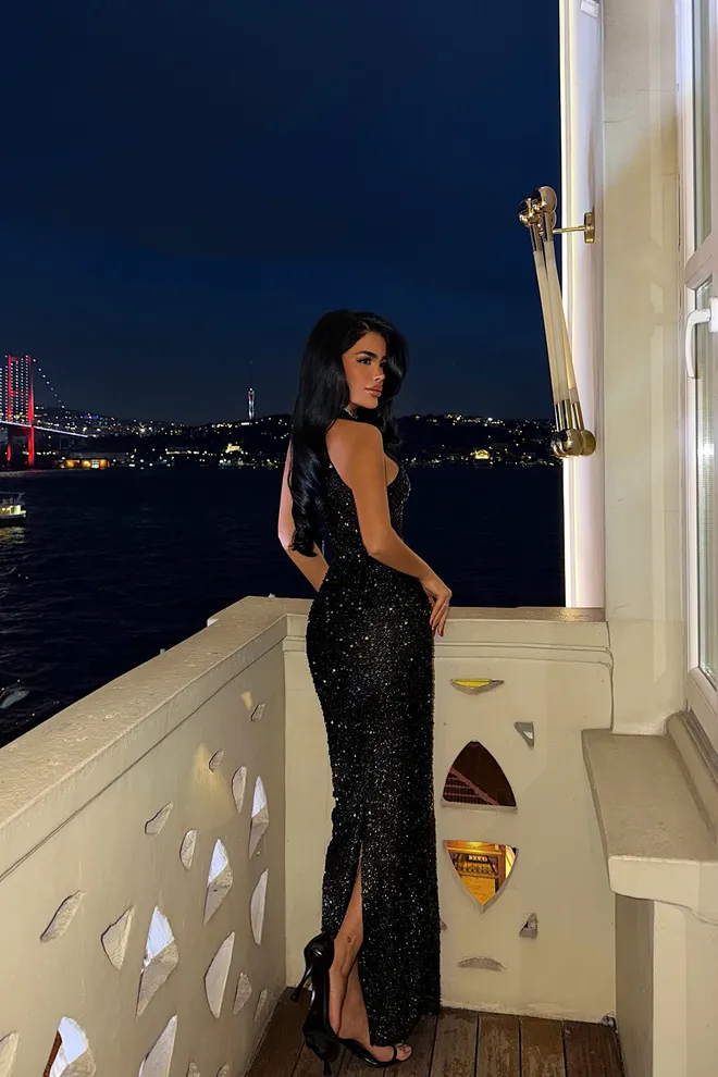 EYYO ATELIER Crna Elegantna Glam Šljokičasta Etui Haljina Veleprodaja odjeće Proljeće