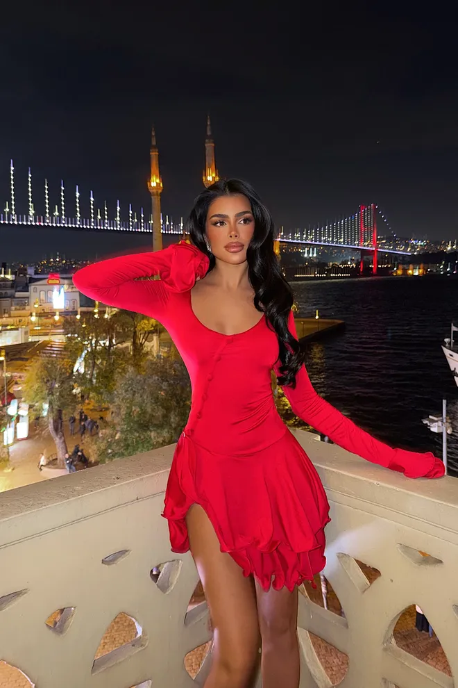 EYYO ATELIER Red Sexy Elegant Glam Fit And Flare Dress Wholesale Clothing Birthday