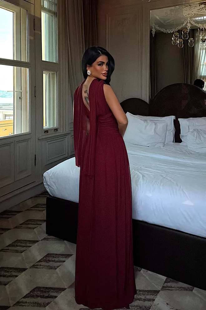 EYYO ATELIER Vestido Rojo Clarete Elegante Línea A Ropa al por mayor Primavera