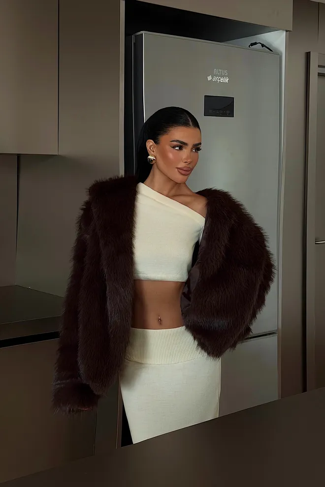 EYYO ATELIER Brown Glam Elegant Formal Sleeveless Fur Coat Wholesale Clothing 1