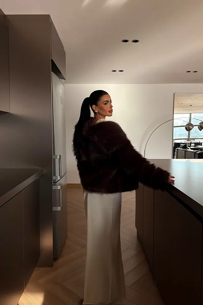 EYYO ATELIER Brown Glam Elegant Formal Sleeveless Fur Coat Wholesale Clothing Fall