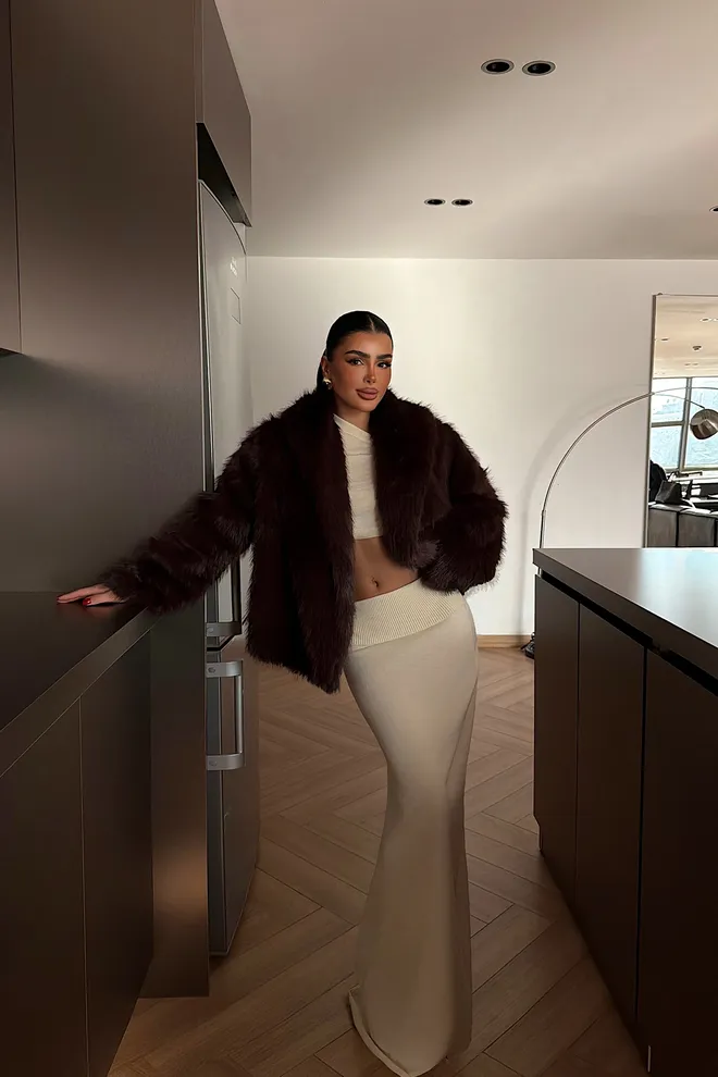 EYYO ATELIER Brown Glam Elegant Formal Sleeveless Fur Coat Wholesale Clothing Birthday