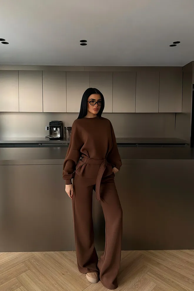 EYYO ATELIER Súprava Hnedá Neformálny Elegantný Streetwear Palazzo Veľkoobchod s oblečením Doma