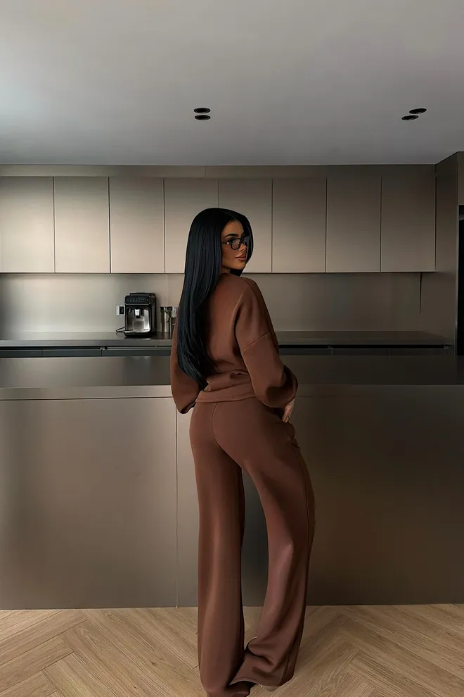 EYYO ATELIER Súprava Hnedá Neformálny Elegantný Streetwear Palazzo Veľkoobchod s oblečením Jeseň