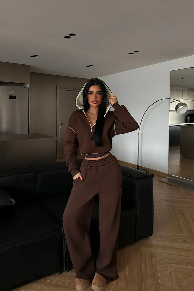 EYYO ATELIER Brown Casual Sport Streetwear Set Wholesale Clothing Casual