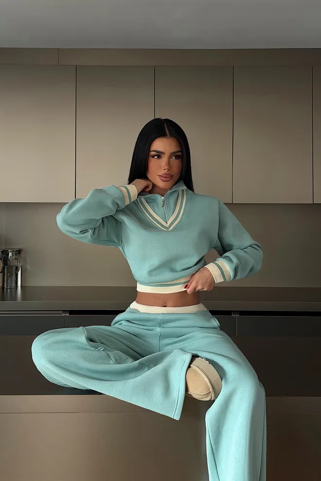 EYYO ATELIER Blue Tracksuit With Oversized Fit And Hooded Neck Wholesale Clothing Casual