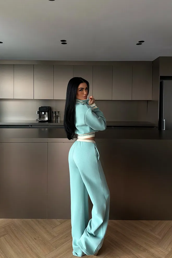 EYYO ATELIER Blue Tracksuit With Oversized Fit And Hooded Neck Wholesale Clothing Spring