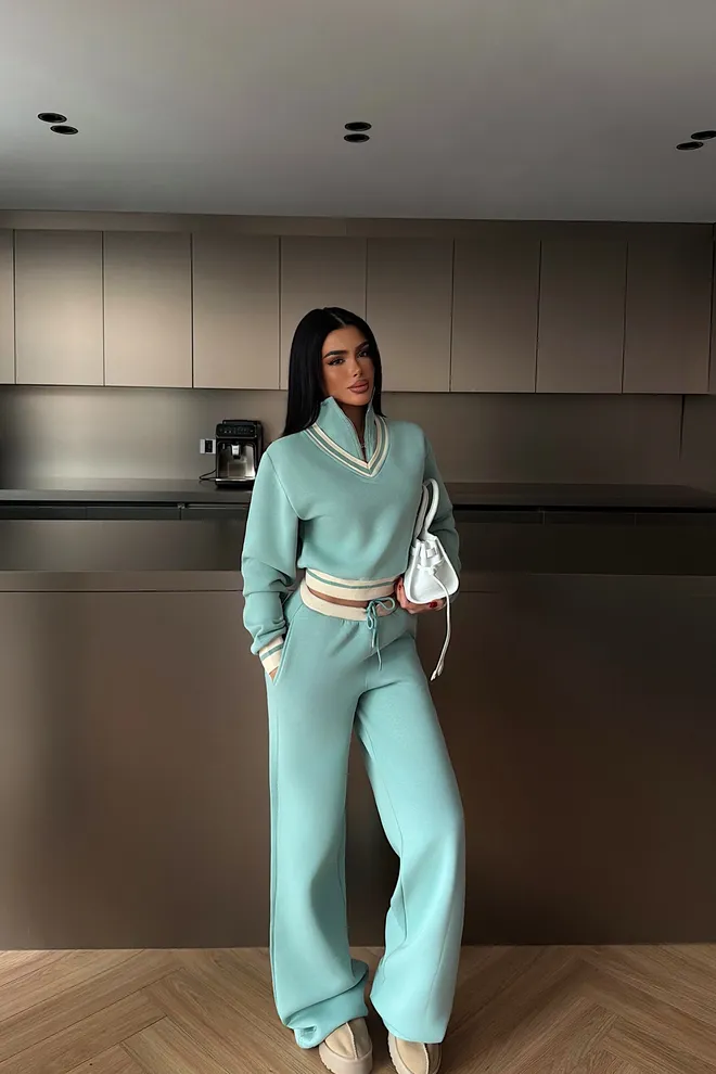 EYYO ATELIER Blue Tracksuit With Oversized Fit And Hooded Neck Wholesale Clothing 1