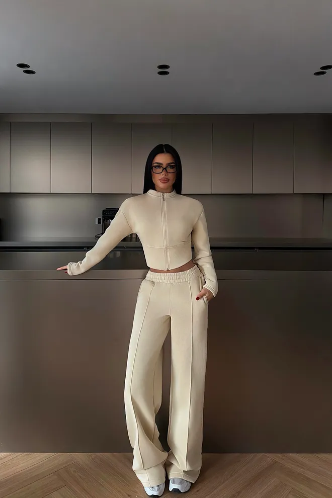 EYYO ATELIER Beige Casual Sport Set Wholesale Clothing Lounge