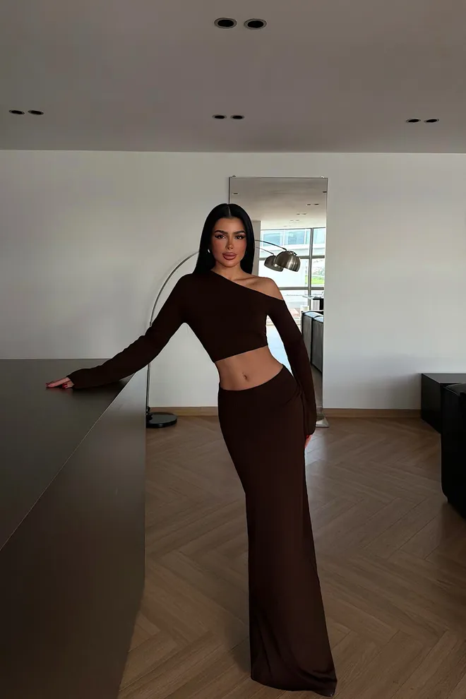 EYYO ATELIER Rudas Elegantiškas Undinė Maksi Rinkinys Didmeninė prekyba drabužiais Čiuožėjos