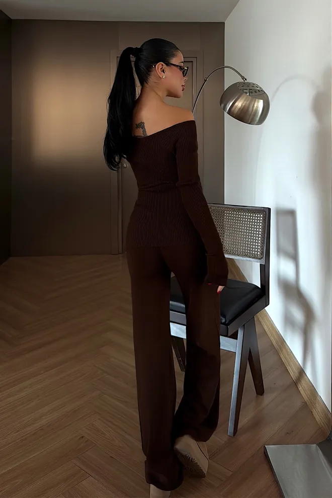 EYYO ATELIER Set Maro Slim Fit Palazzo Cu Decolteu Fără Umeri Îmbrăcăminte cu ridicata Toamnă