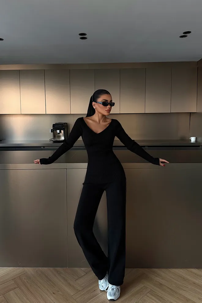 EYYO ATELIER Set Negru Casual Elegant Sexy Îmbrăcăminte cu ridicata Serviciu