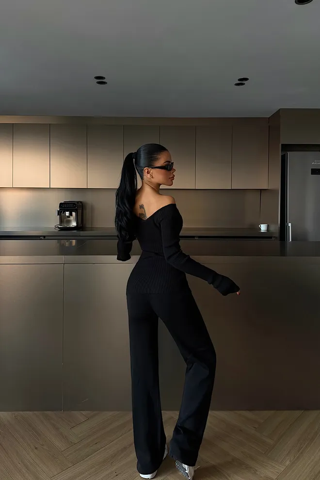 EYYO ATELIER Set Negru Casual Elegant Sexy Îmbrăcăminte cu ridicata Primăvară